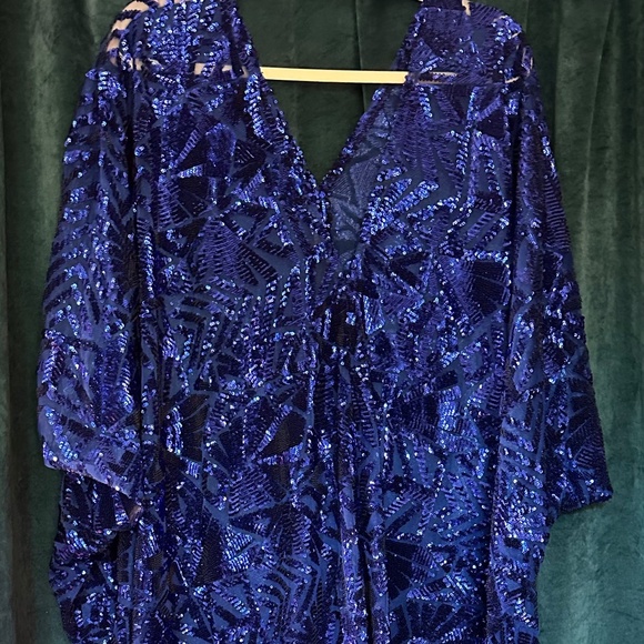 NWOT Jennafer Grace Royal Blue Abstract Sequin Caftan - OOAK, Handmade! - Picture 3 of 10